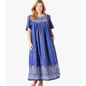 Only Necessities Lounger House Dress Women's Size 14/16 Blue All Cotton